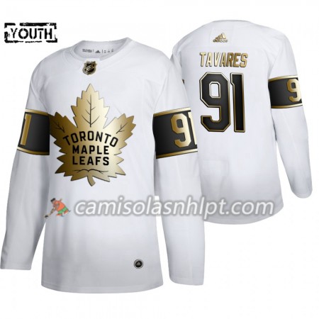 Camisola Toronto Maple Leafs John Tavares 91 Adidas 2019-2020 Golden Edition Branco Authentic - Criança